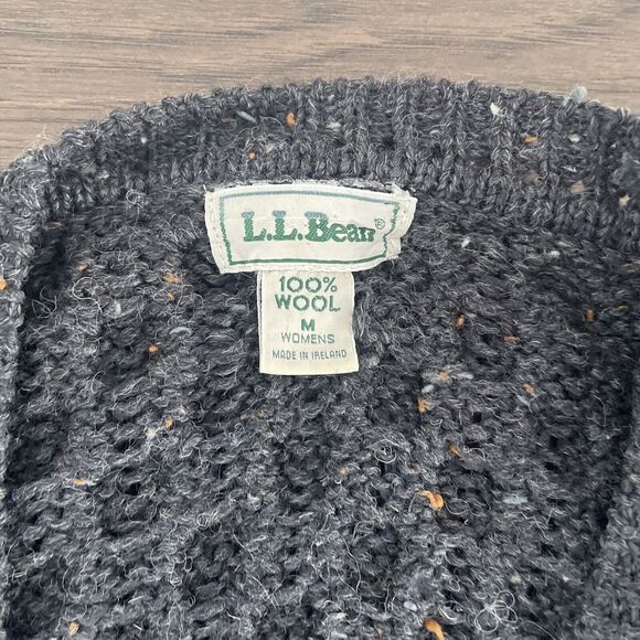 Vtg LL Bean Wool Fisherman Cardigan Sweater Women’s Large Grey Knit Ireland - Picture 3 of 10